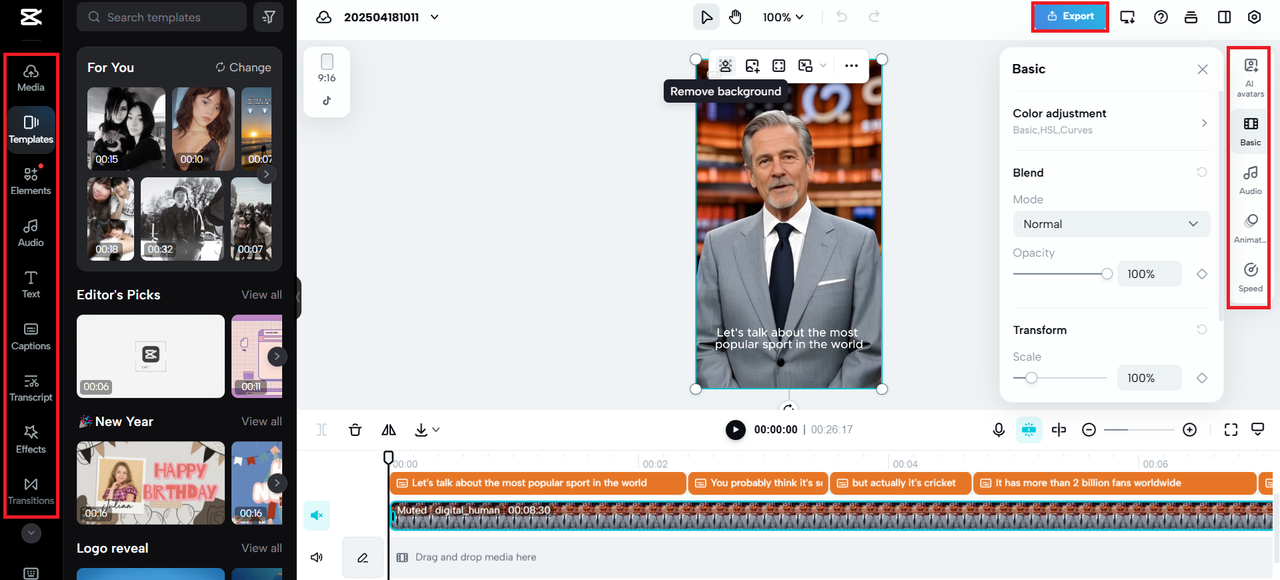Edit more screen and export option