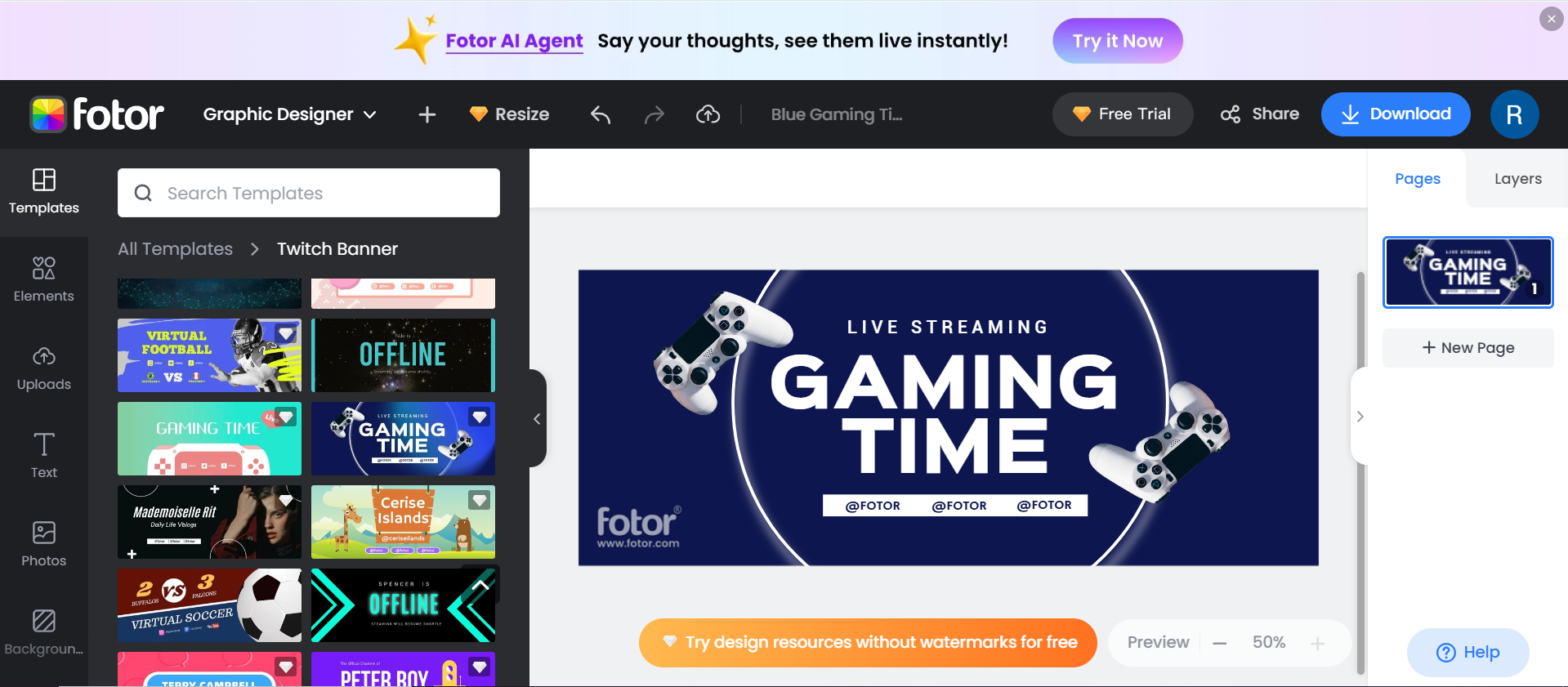 Fotor - an online Twitch panel banner maker