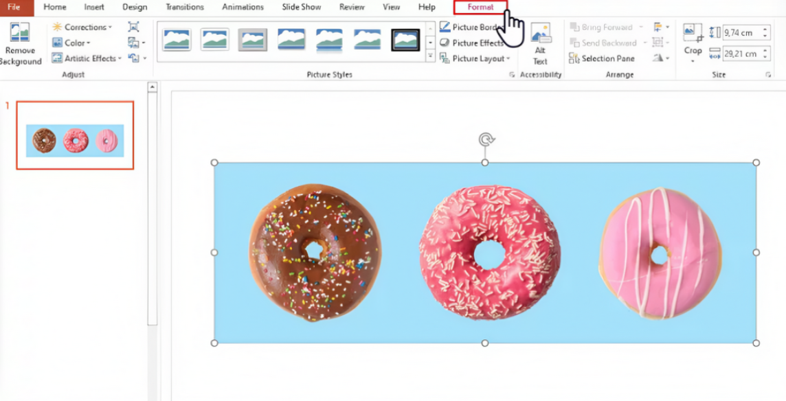Open the picture format tab in PowerPoint
