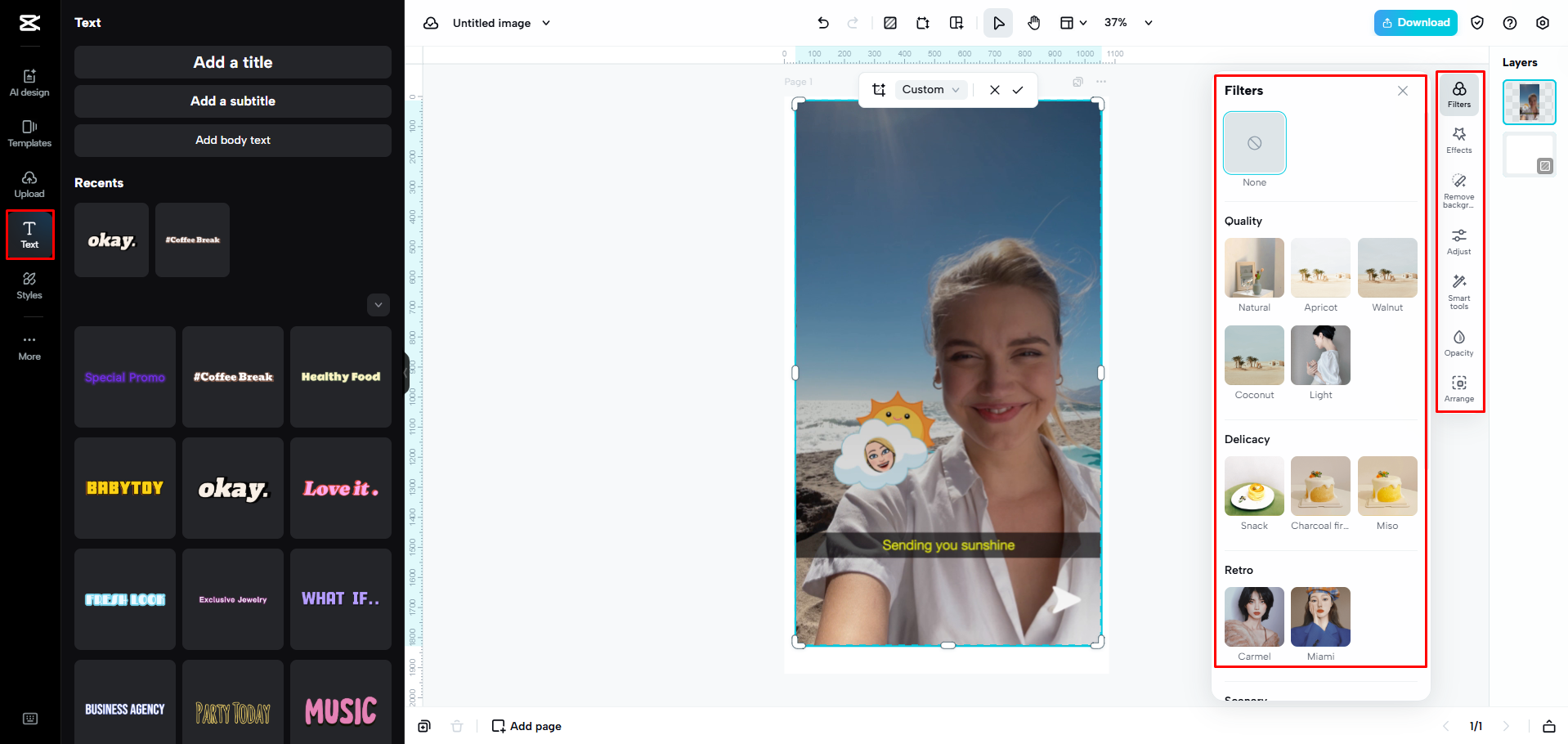 Enhancing Snapchat image with CapCut Web
