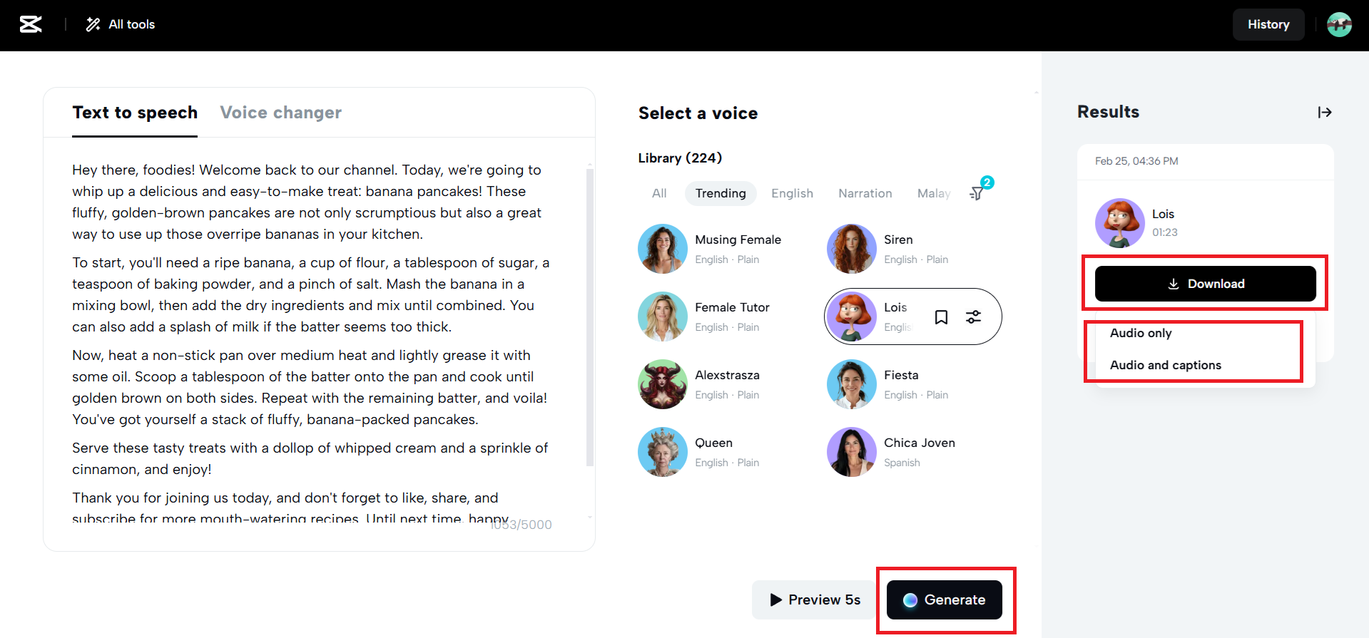 Generate and download option