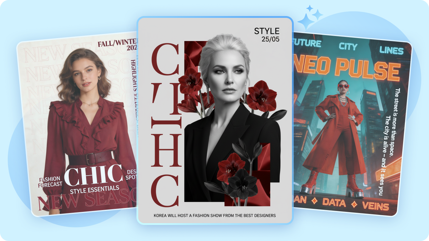 นิตยสารจำลอง: ปก หน้า และเทมเพลตฟรีพร้อม AI