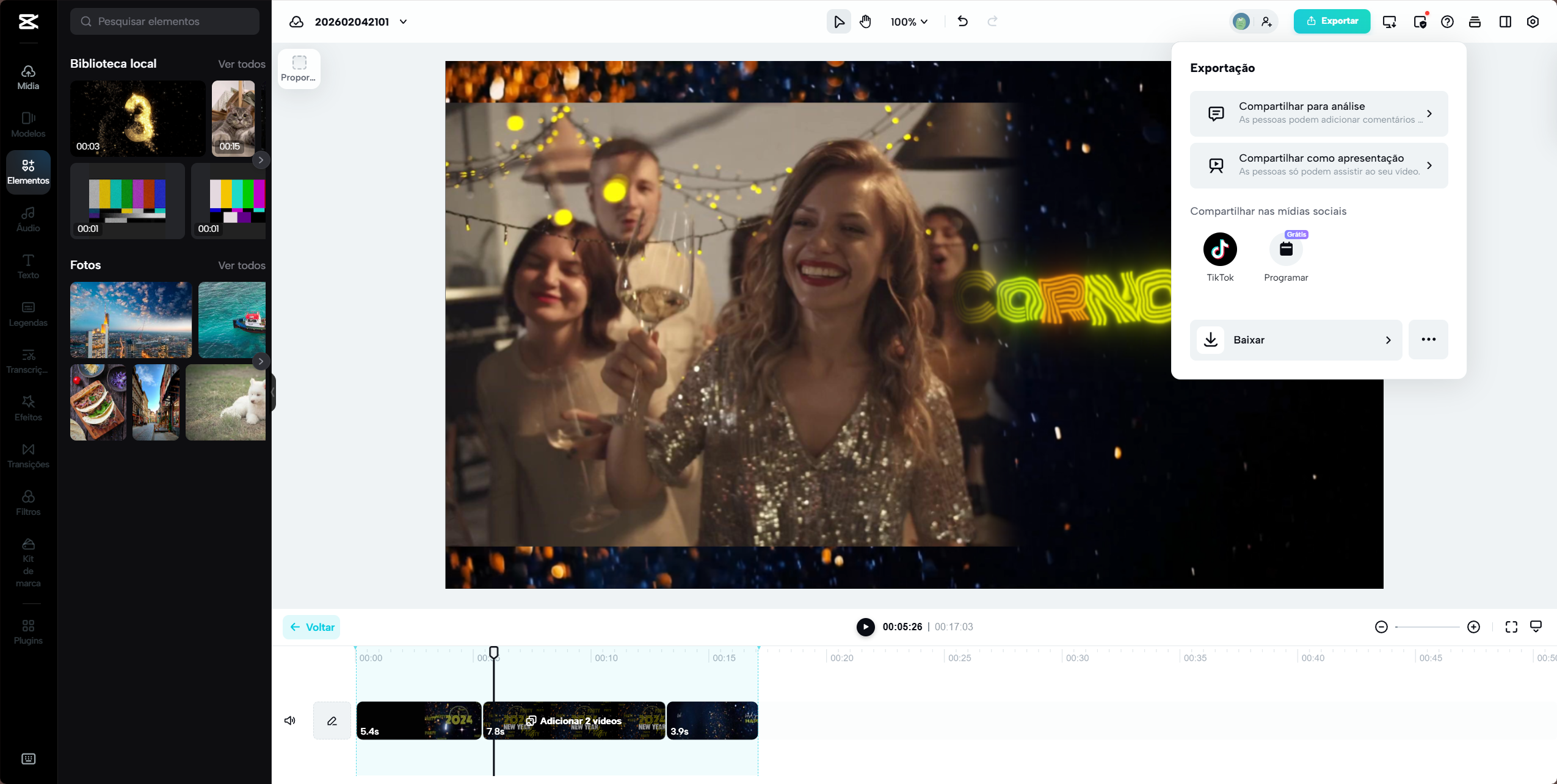 exportar vídeo de carnaval no capcut