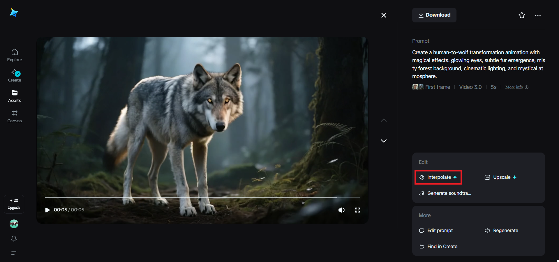 Interpolate feature in Dreamina