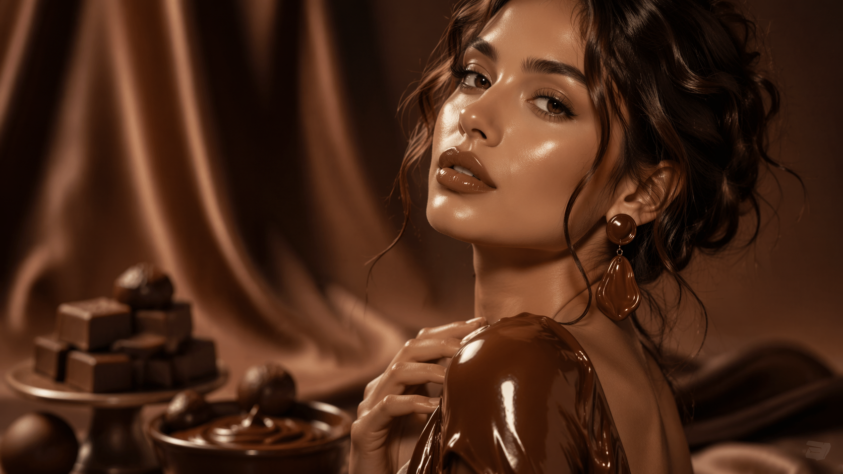Dreamina AI chocolate filter prompt halimbawa 1: Makintab na Cocoa Portrait