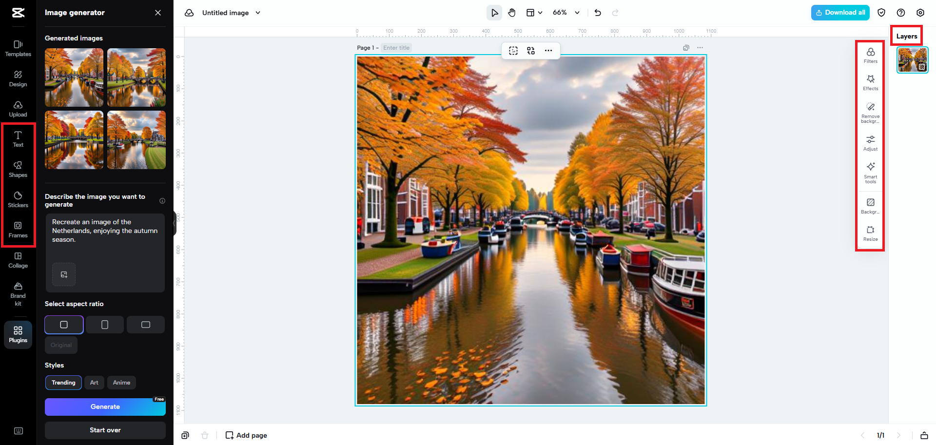 Bearbeiten Sie das generierte Bild