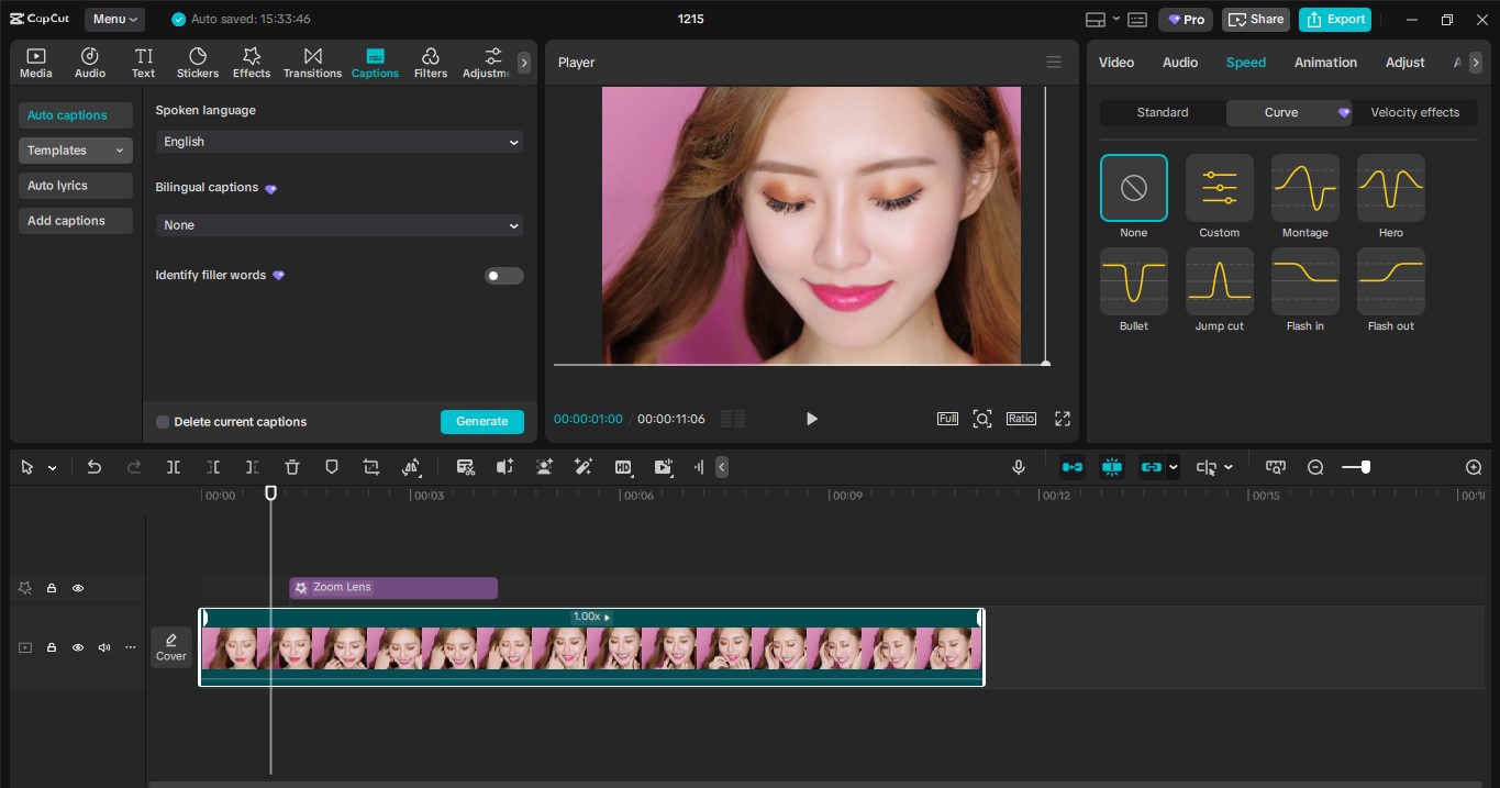 The interface of CapCut adjusts the speed of the video clips speed