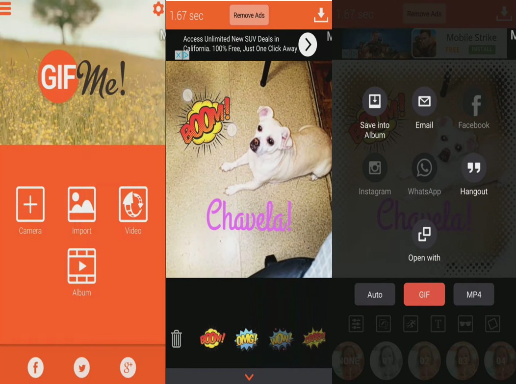 Using free AI gif maker GifMe! on mobile