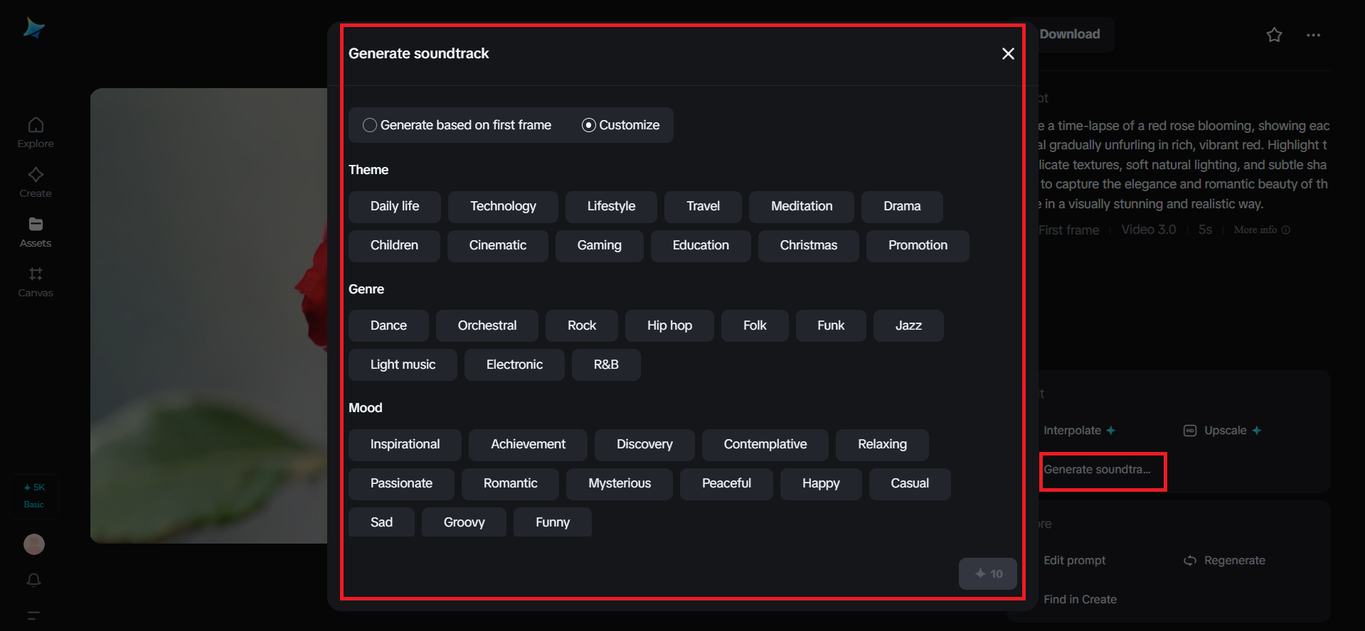 Tính năng tạo nhạc nền trong Dreamina