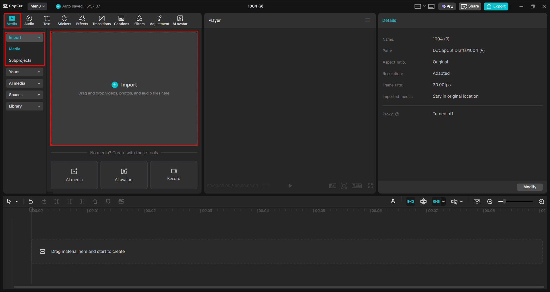 Importing a video into the CapCut desktop video editor