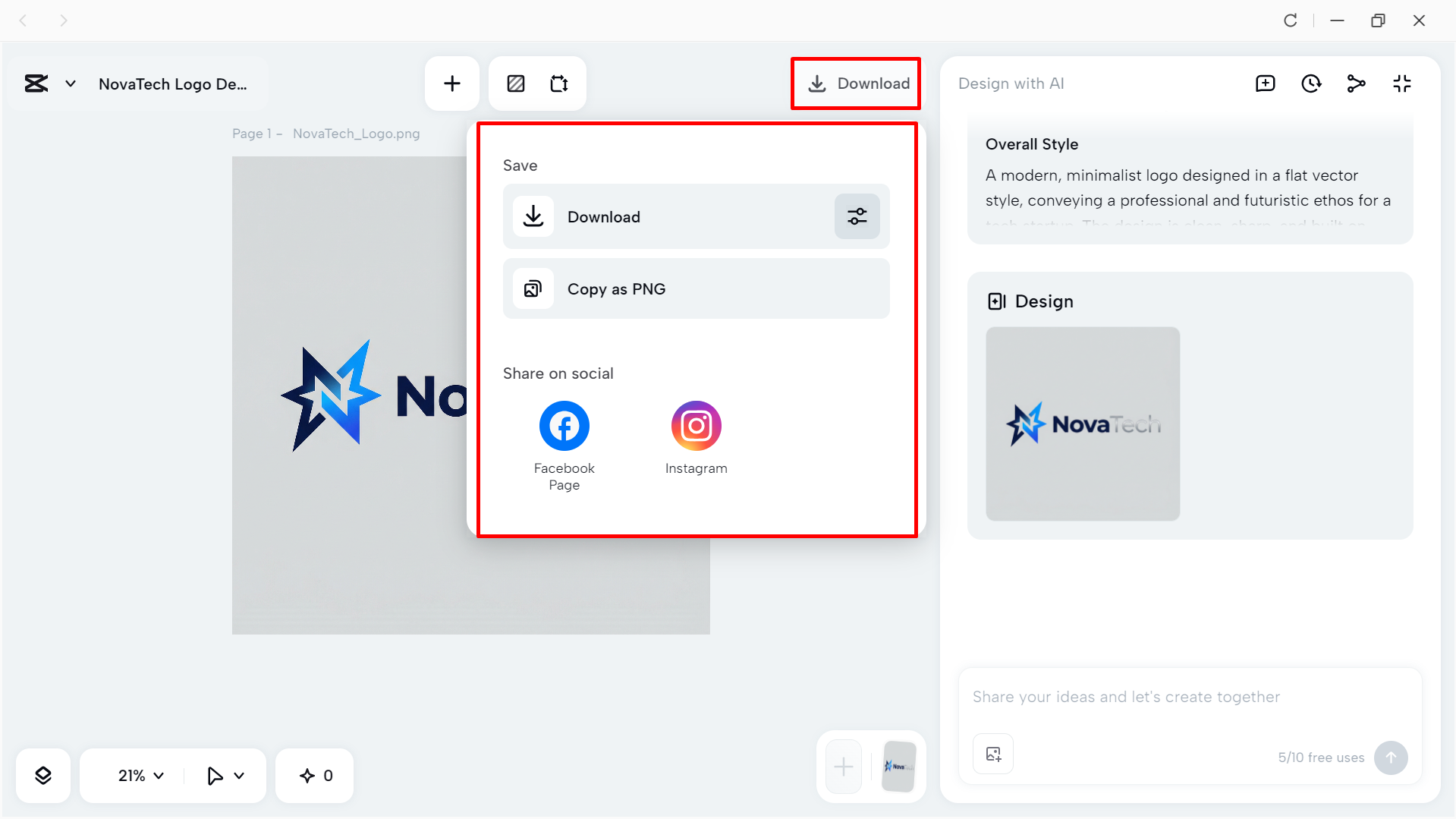 Downloading the final image from the Capcut desktop video editor