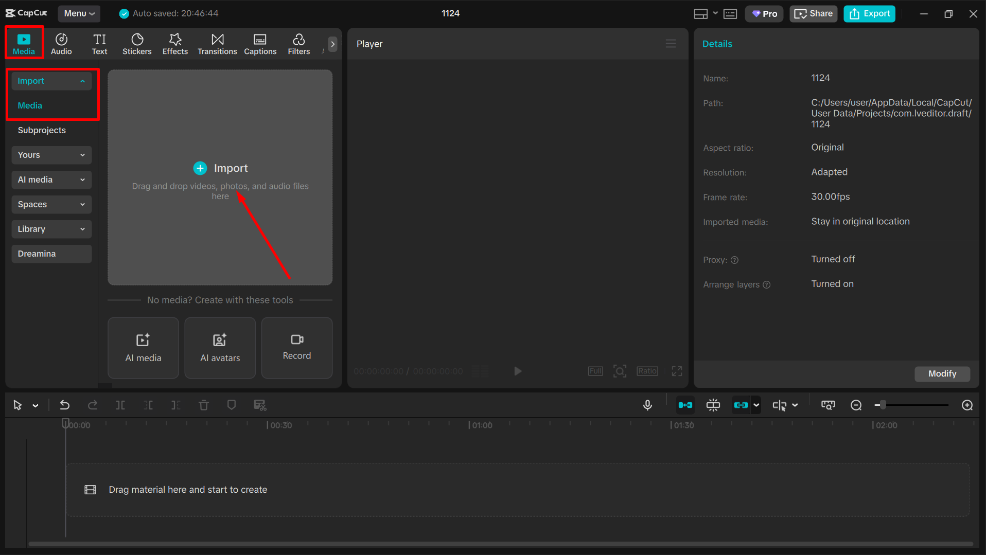 Uploading video to the CapCut desktop video editor