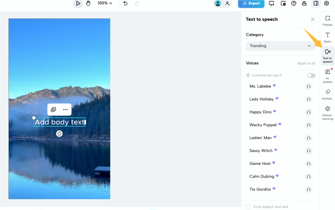 Usar conversão de texto em fala no CapCut online