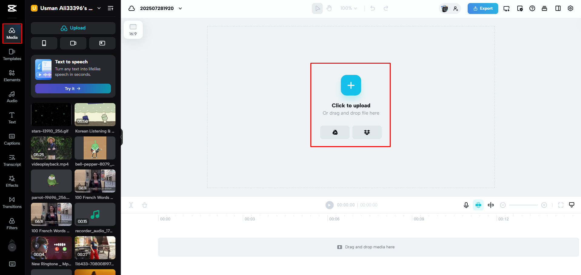 Uploading a GIF to CapCut Web