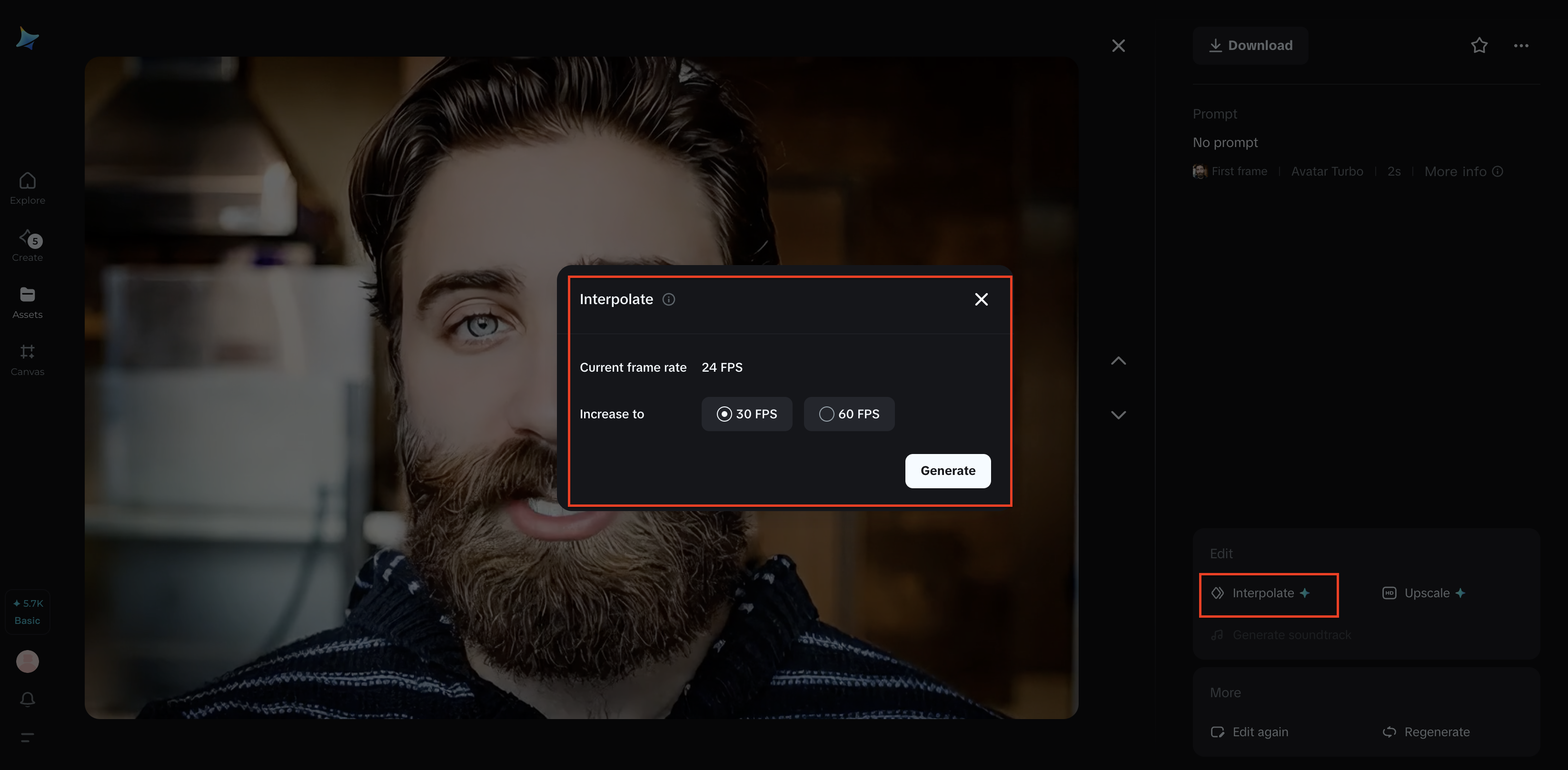 Interpolate feature on Dreamina