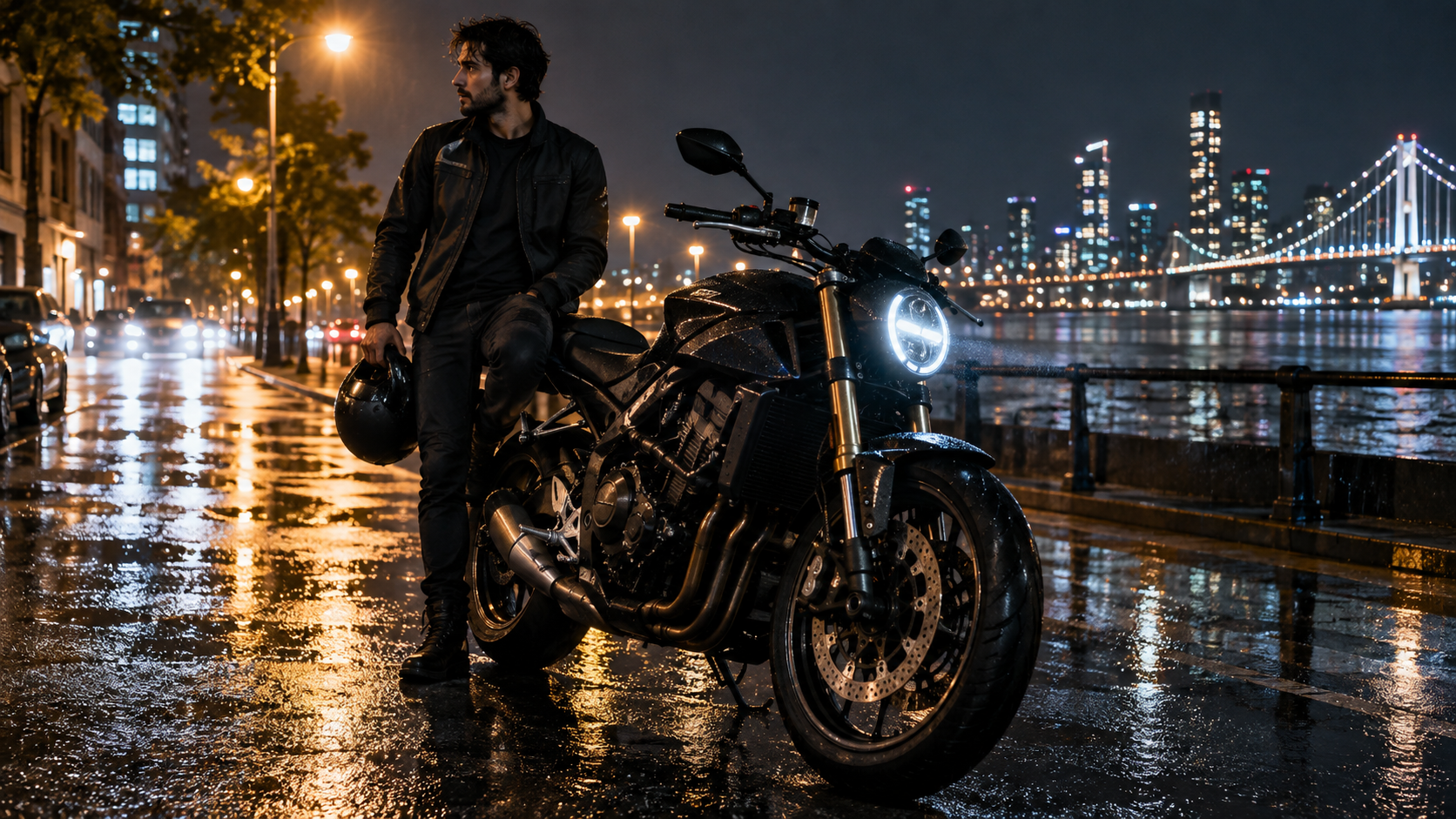 a realistic night motorcycle photograph reference prompt result