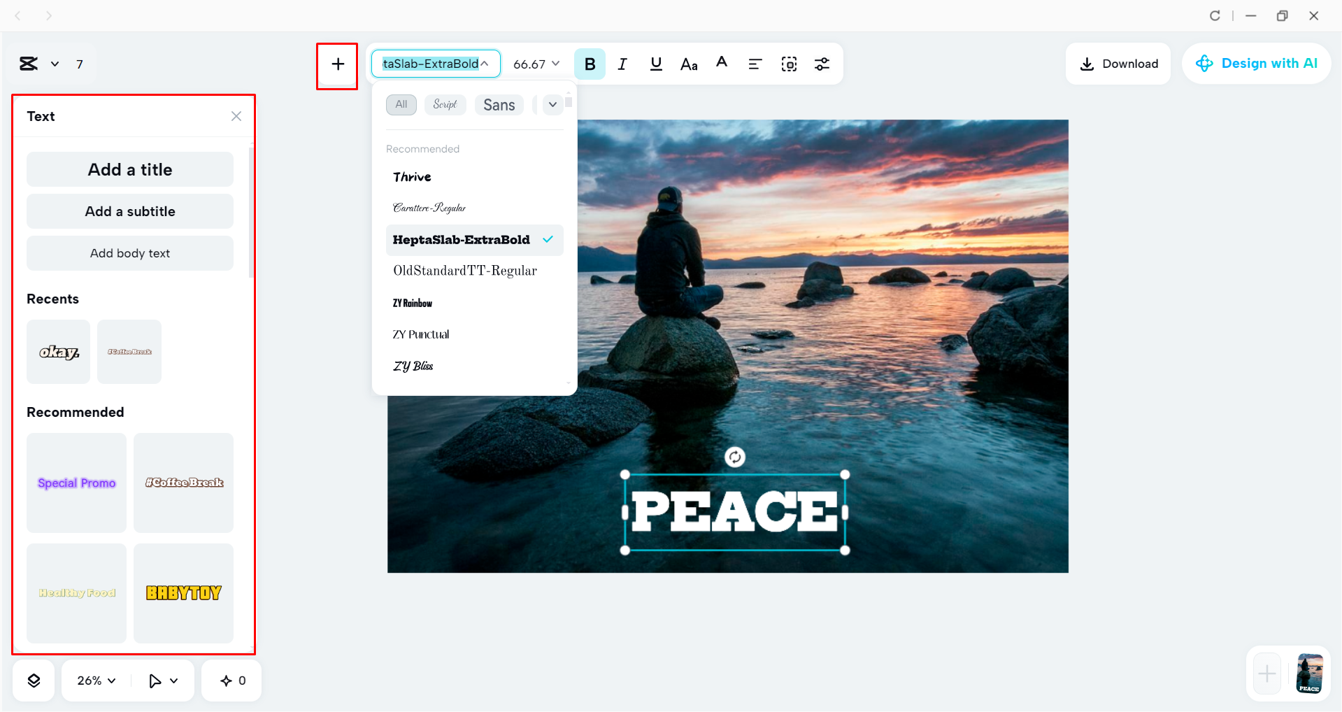 Editing the text in photo with the CapCut desktop video editor