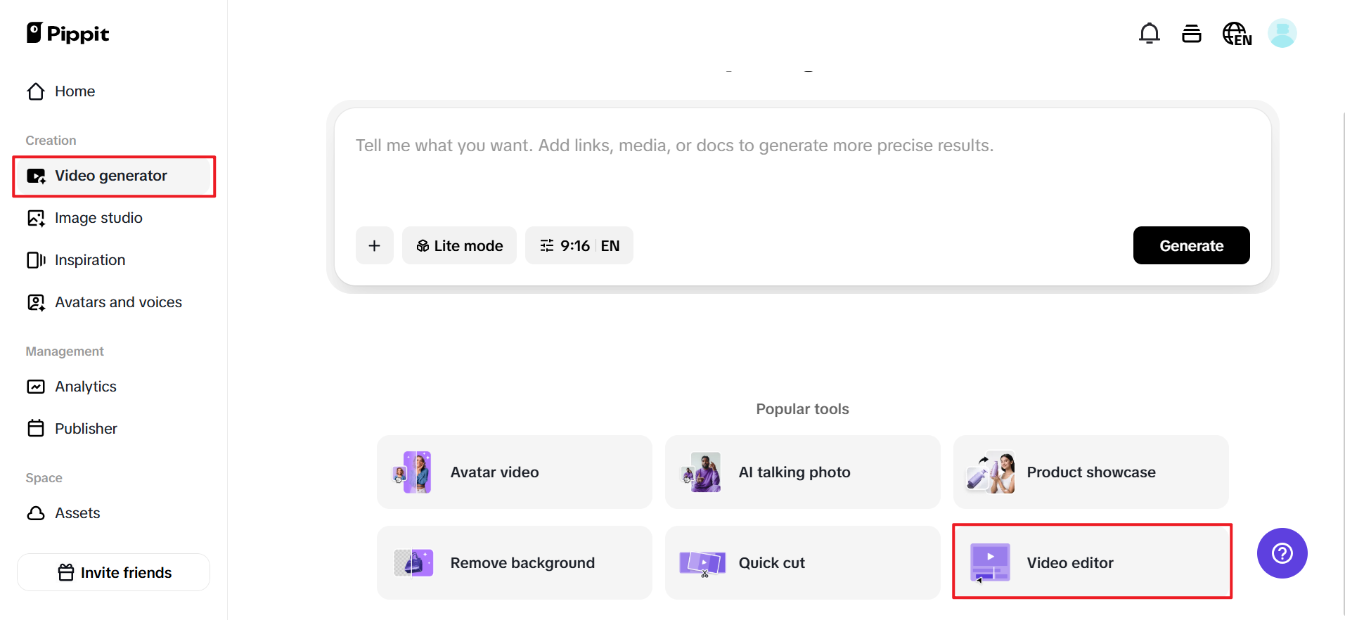 Start with Pippit's video editor