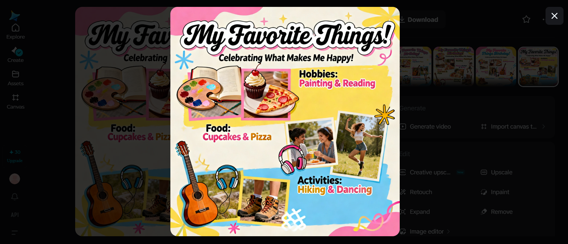 Idea de diseño de póster de cumpleaños: collage de cosas favoritas