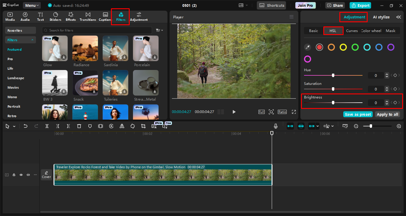 Enhancing the video using advanced tools in the CapCut desktop video editor