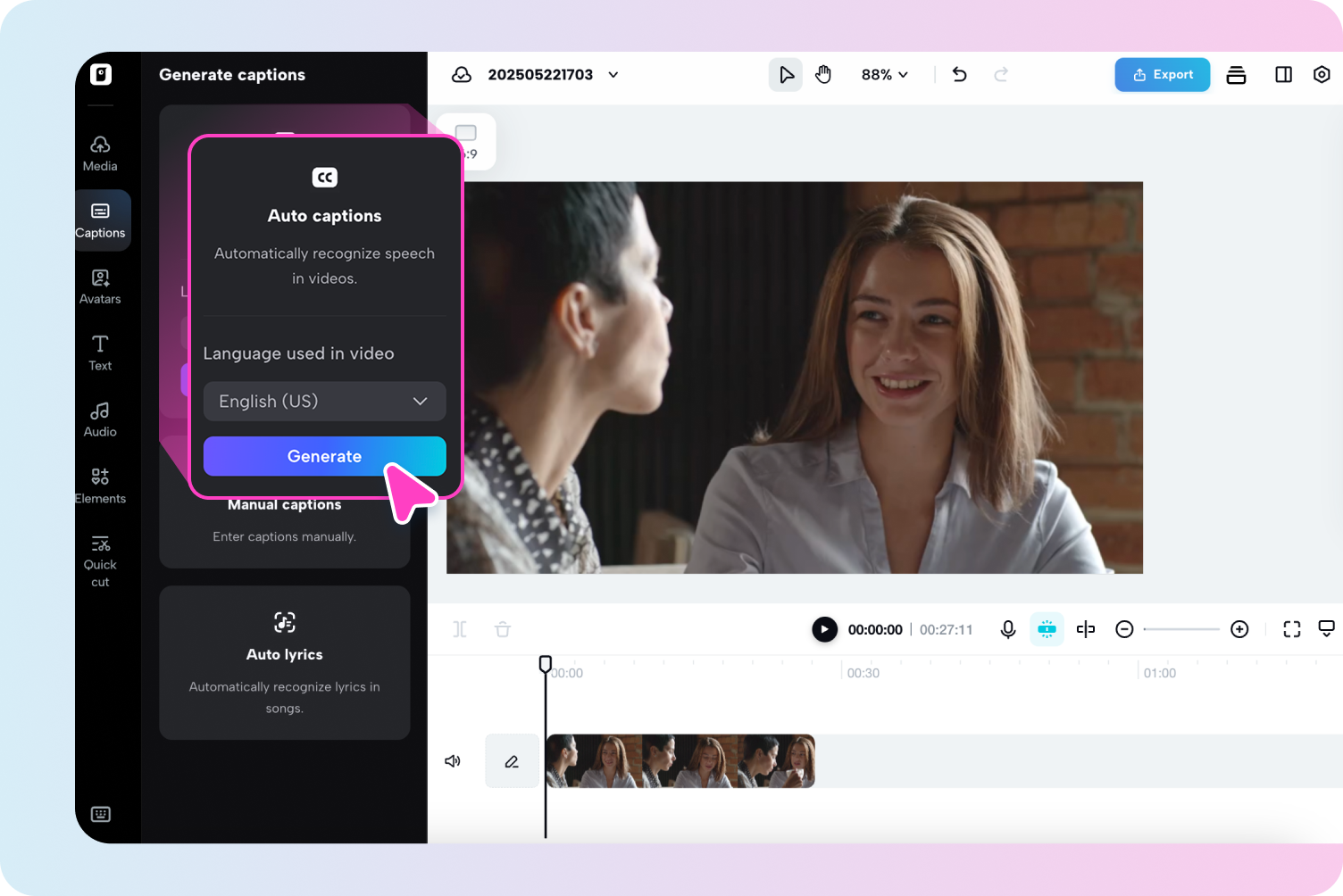 Generate auto-captions