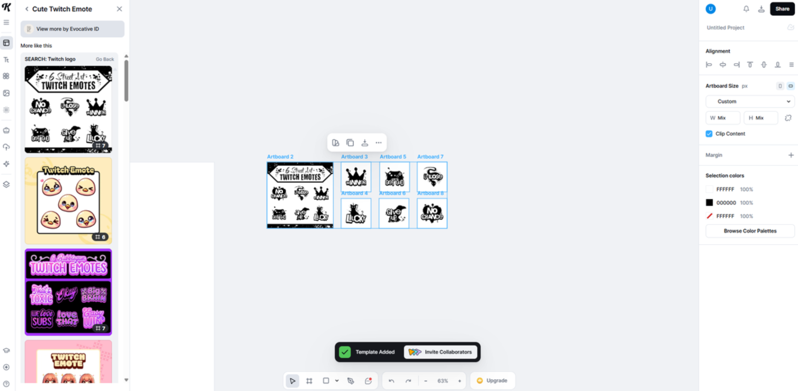 Interface of Kittl - a diverse Twitch logo generator
