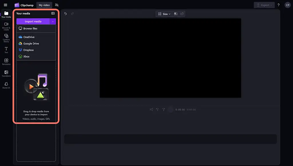 Média importálása itt: Clipchamp