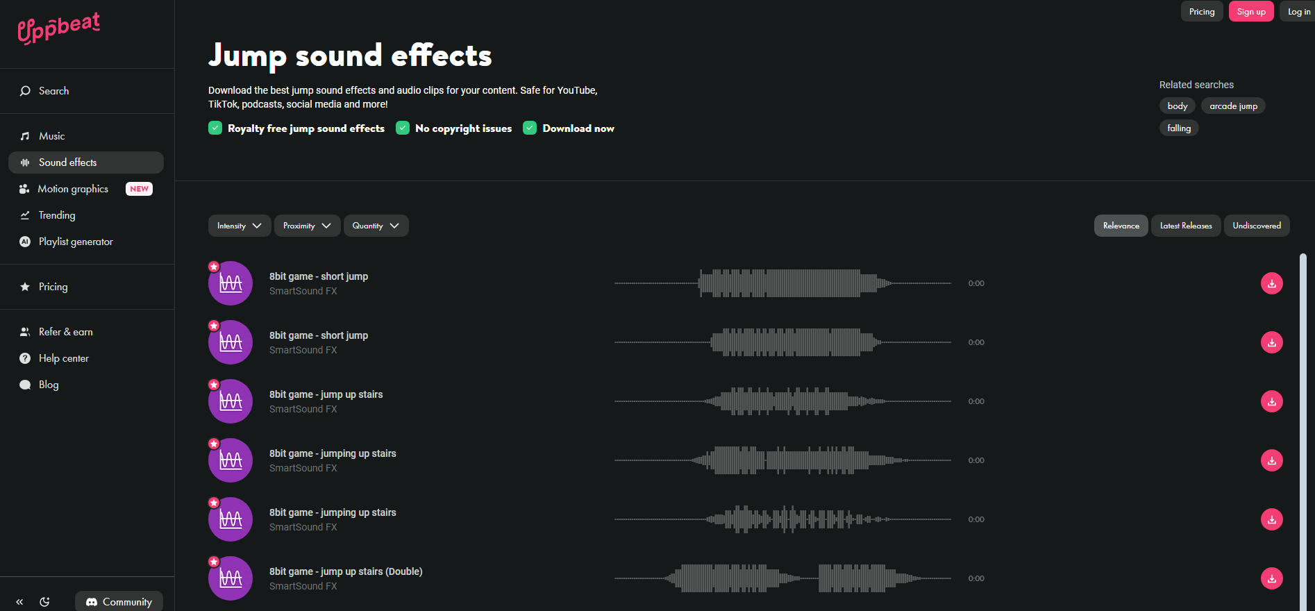 Uppbeat interface