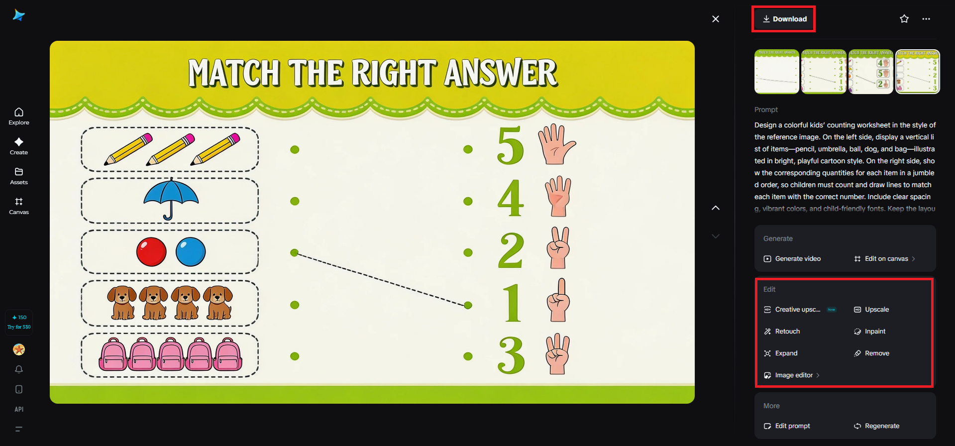 Preview, refine, and download your worksheet