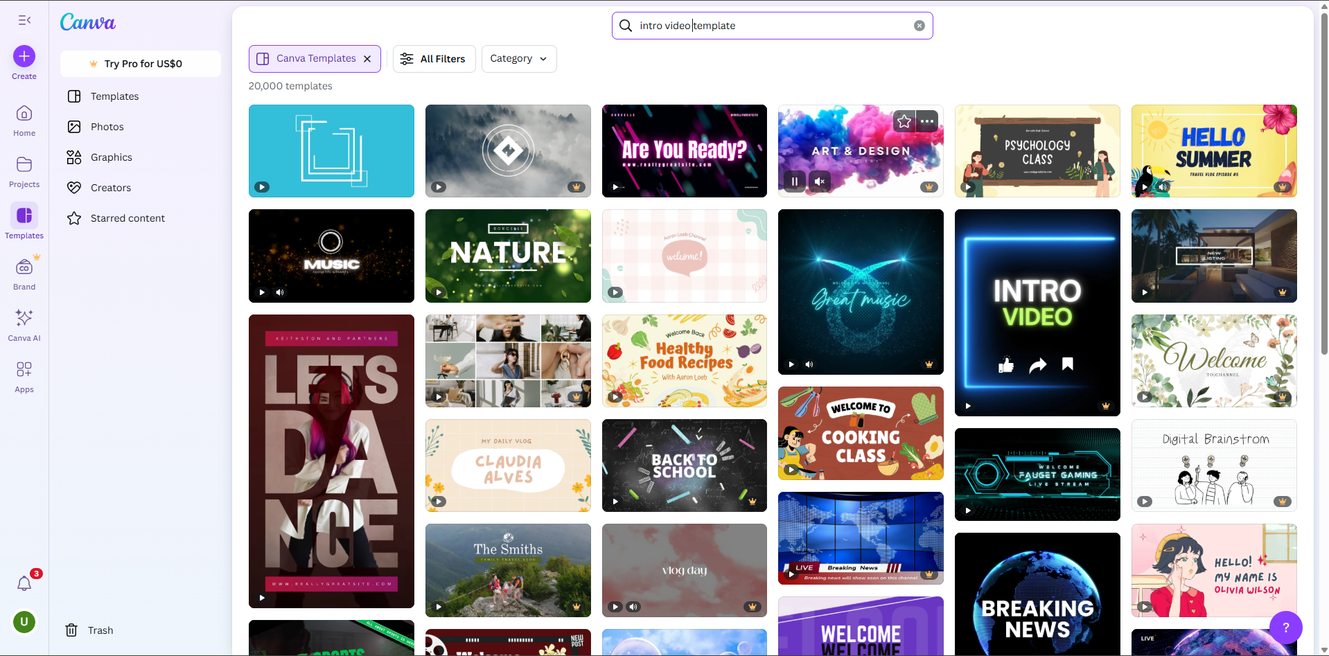 Canva intro video template with logo animation