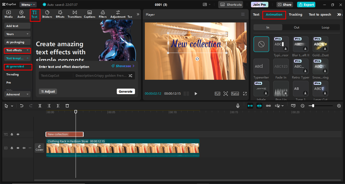 Using the text effects and animations in the CapCut desktop video editor