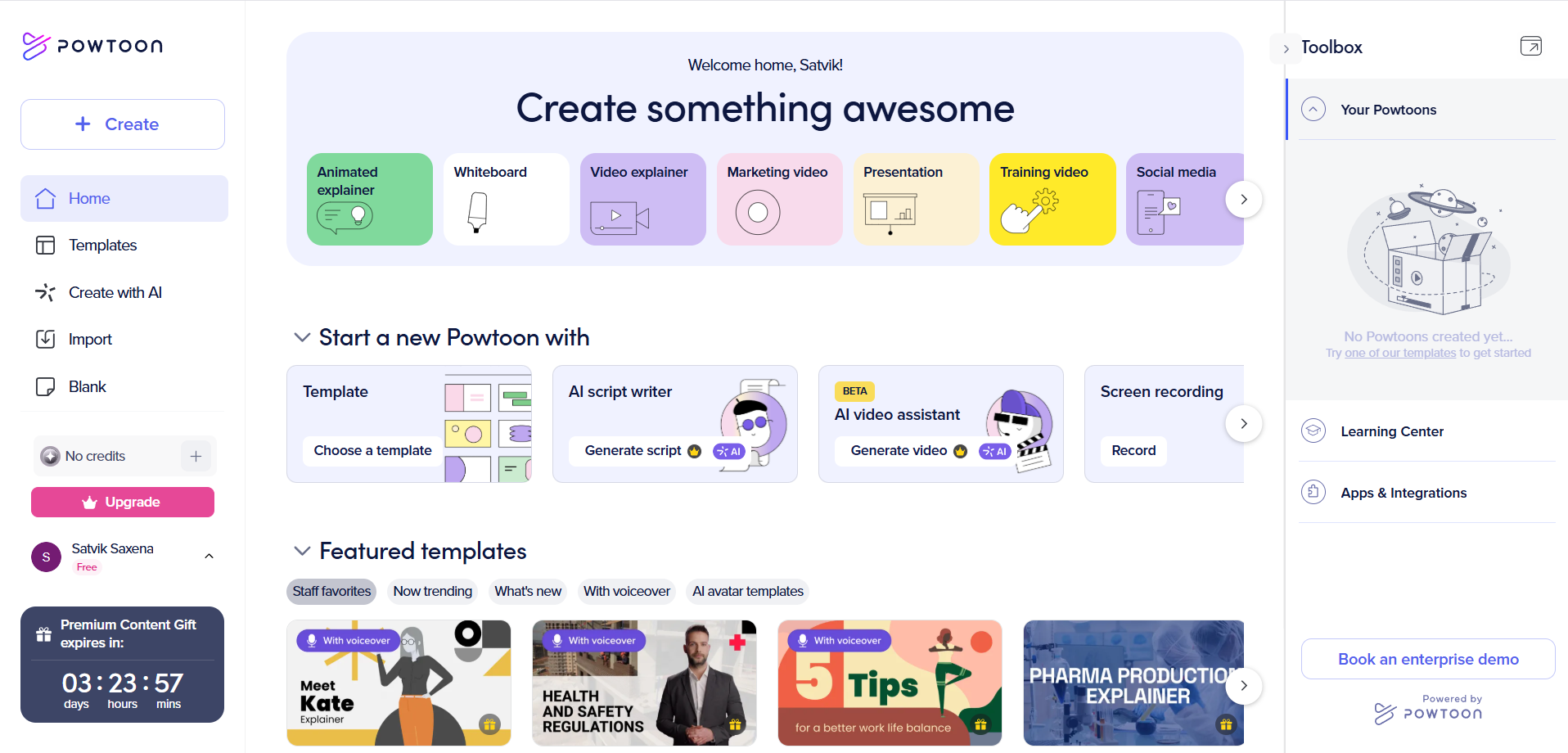 Powtoon AI's interface