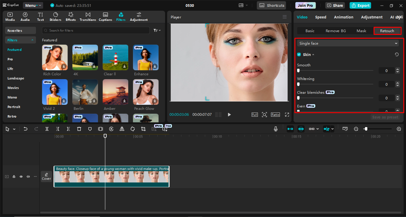 Enhancing a photo in the CapCut desktop video editor