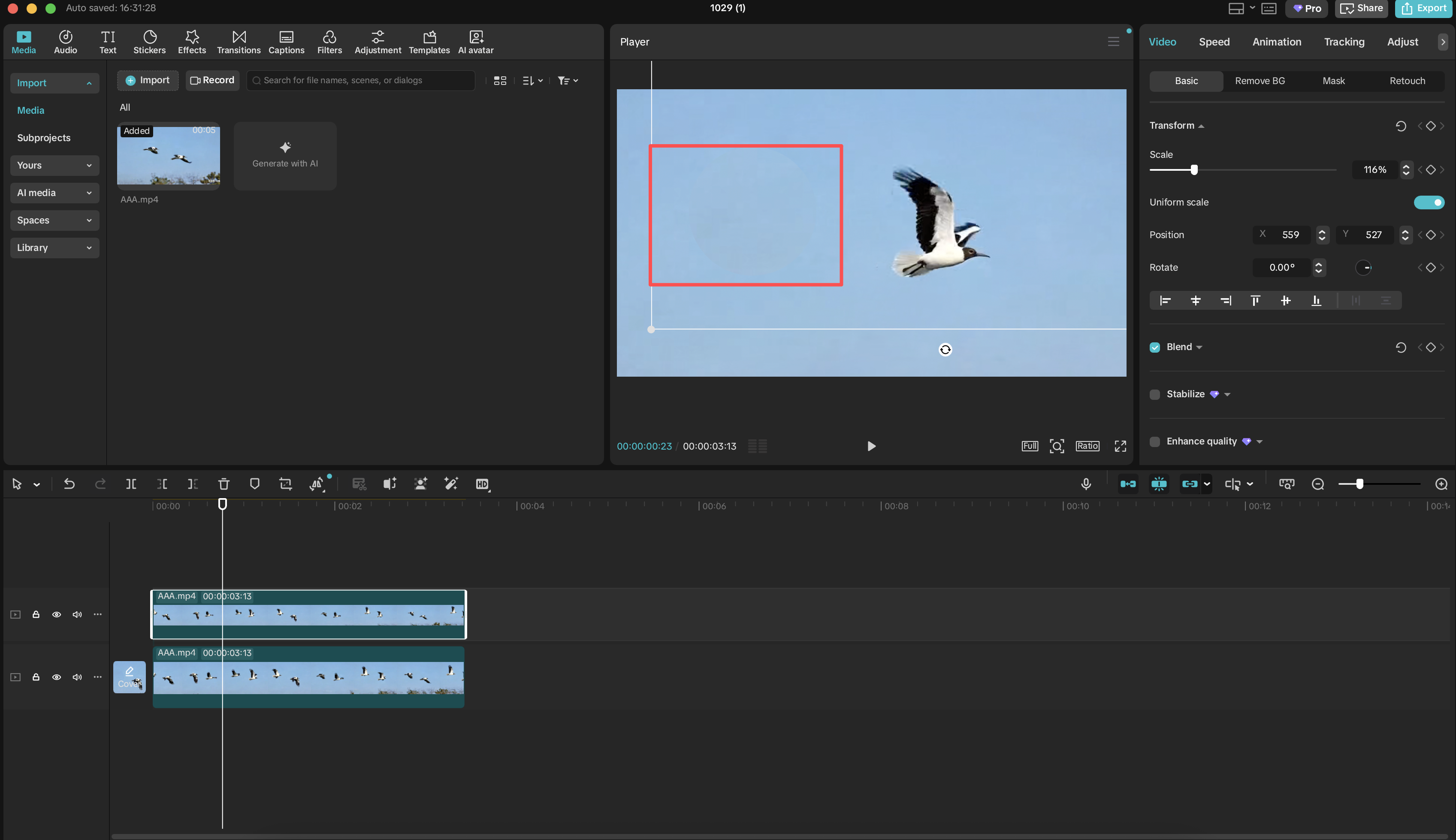 drag the video to cover the target object