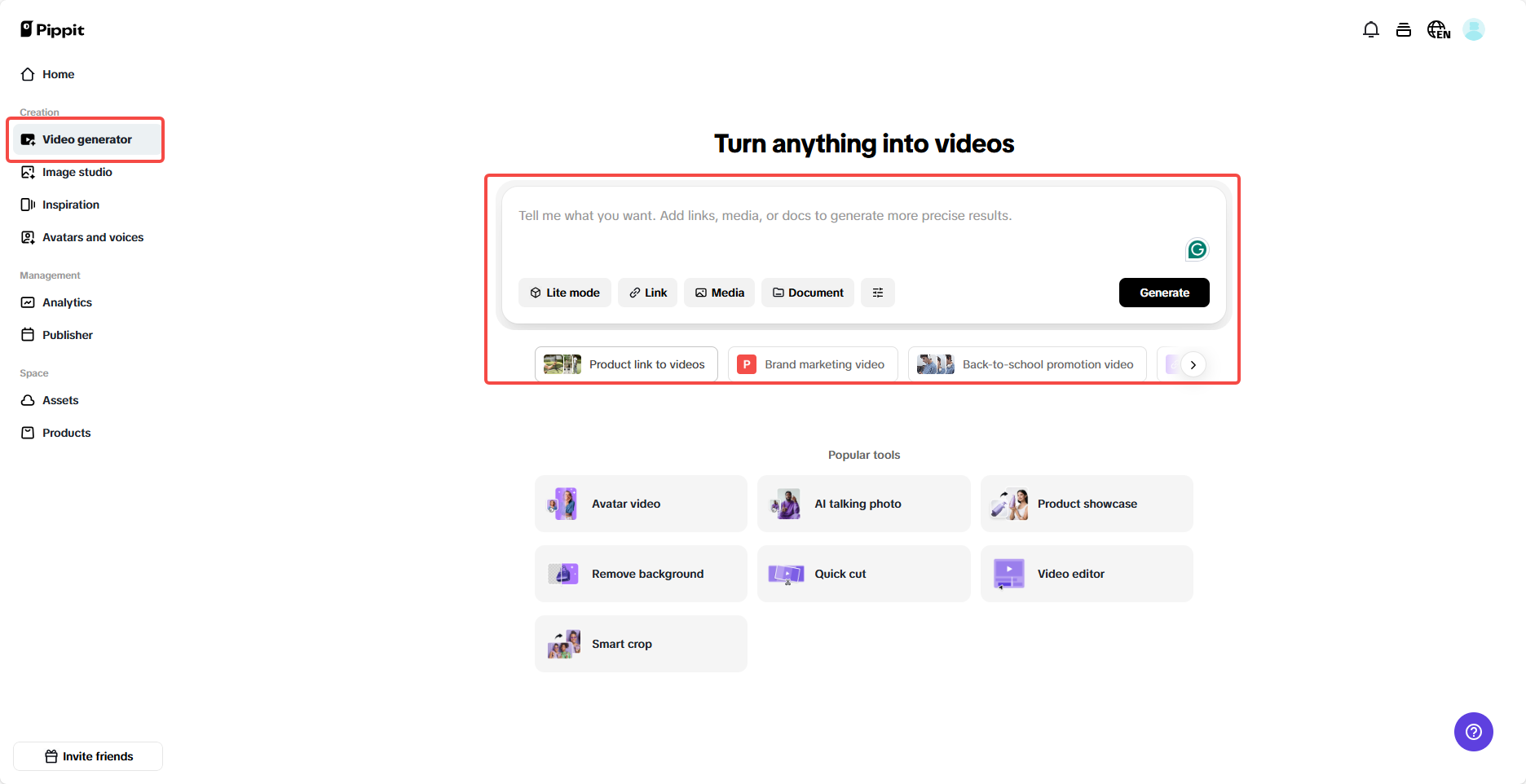 Start with the Video generator