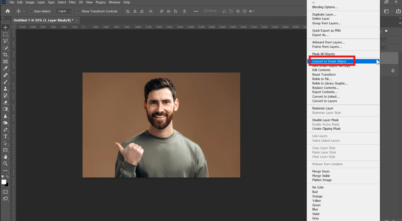 Convert image to a smart object