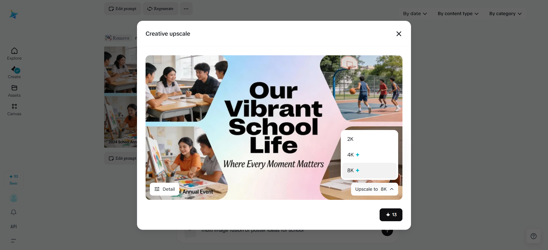 Îmbunătățiți afișul proiectului școlar prin Creative upscale pe Dreamina