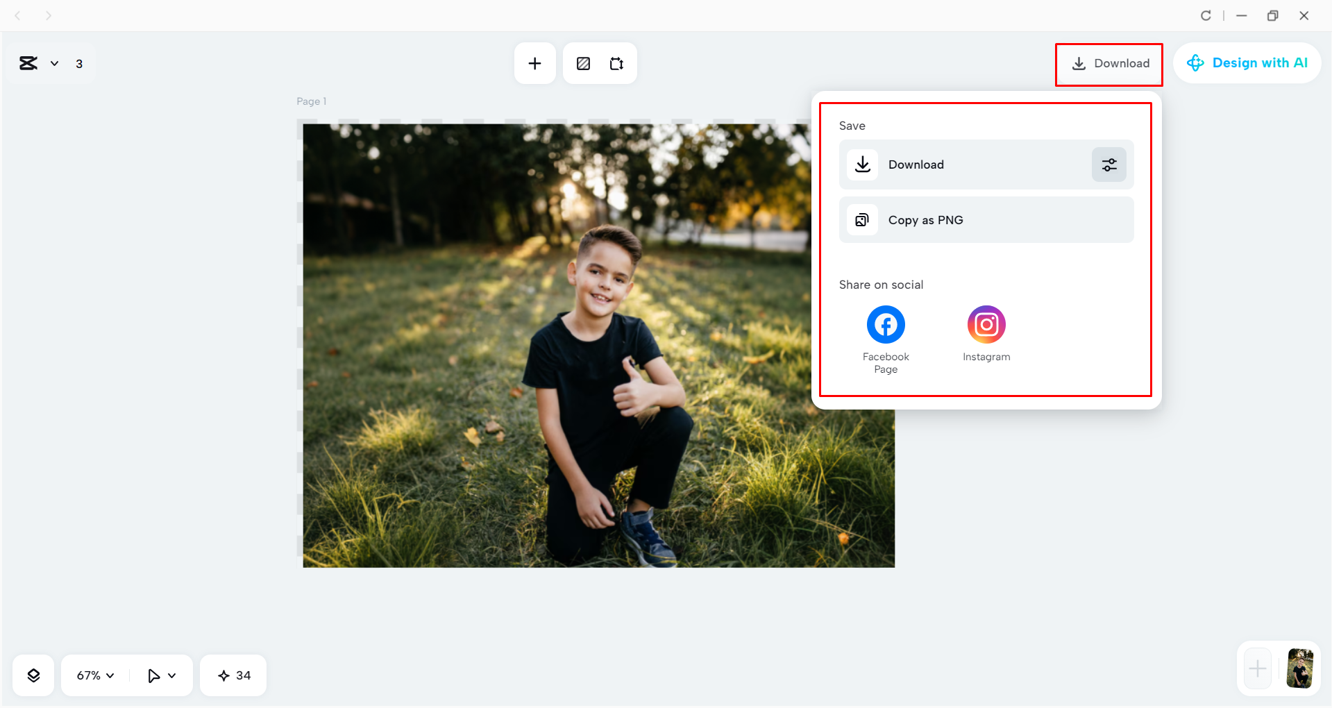Downloading the image from the CapCut desktop video editor