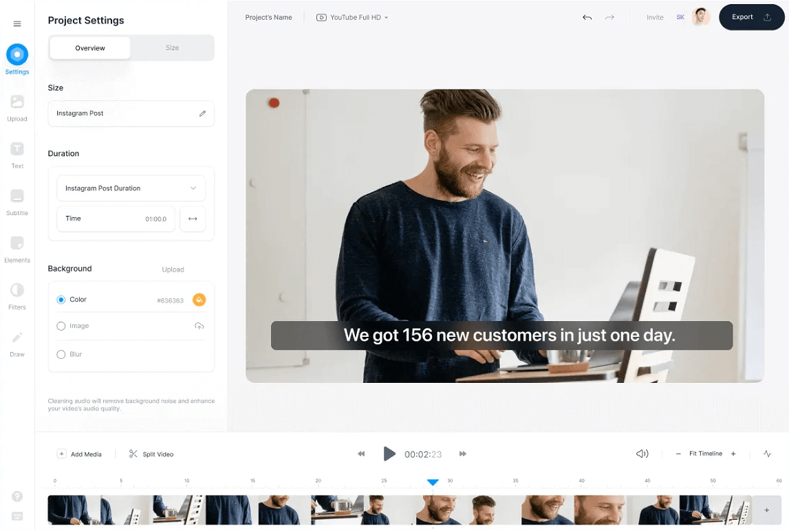 Interface of Veed.io - an online e-commerce video editor