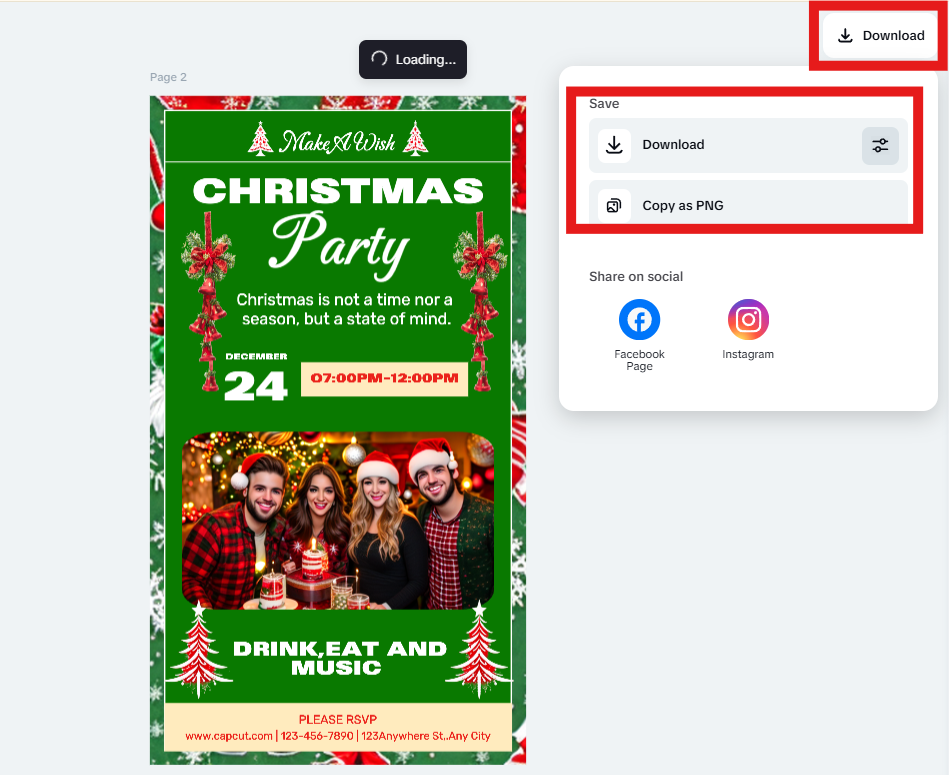 Exporting the final flyer design from CapCut