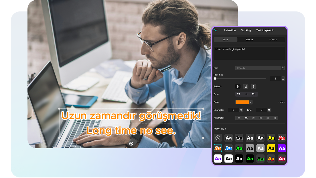 Fully edit Turkish to English captions for perfect alignment