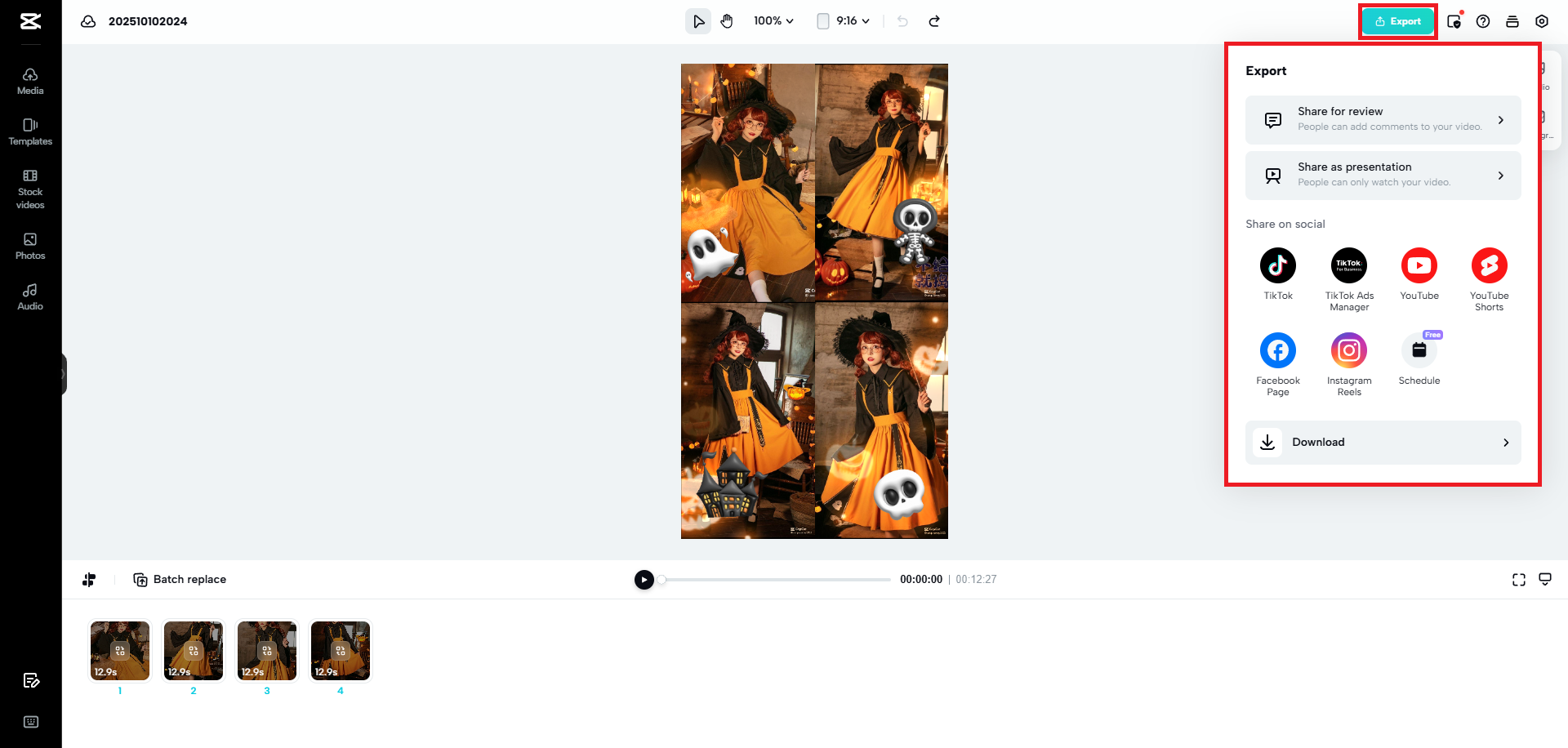 Export or publish your video