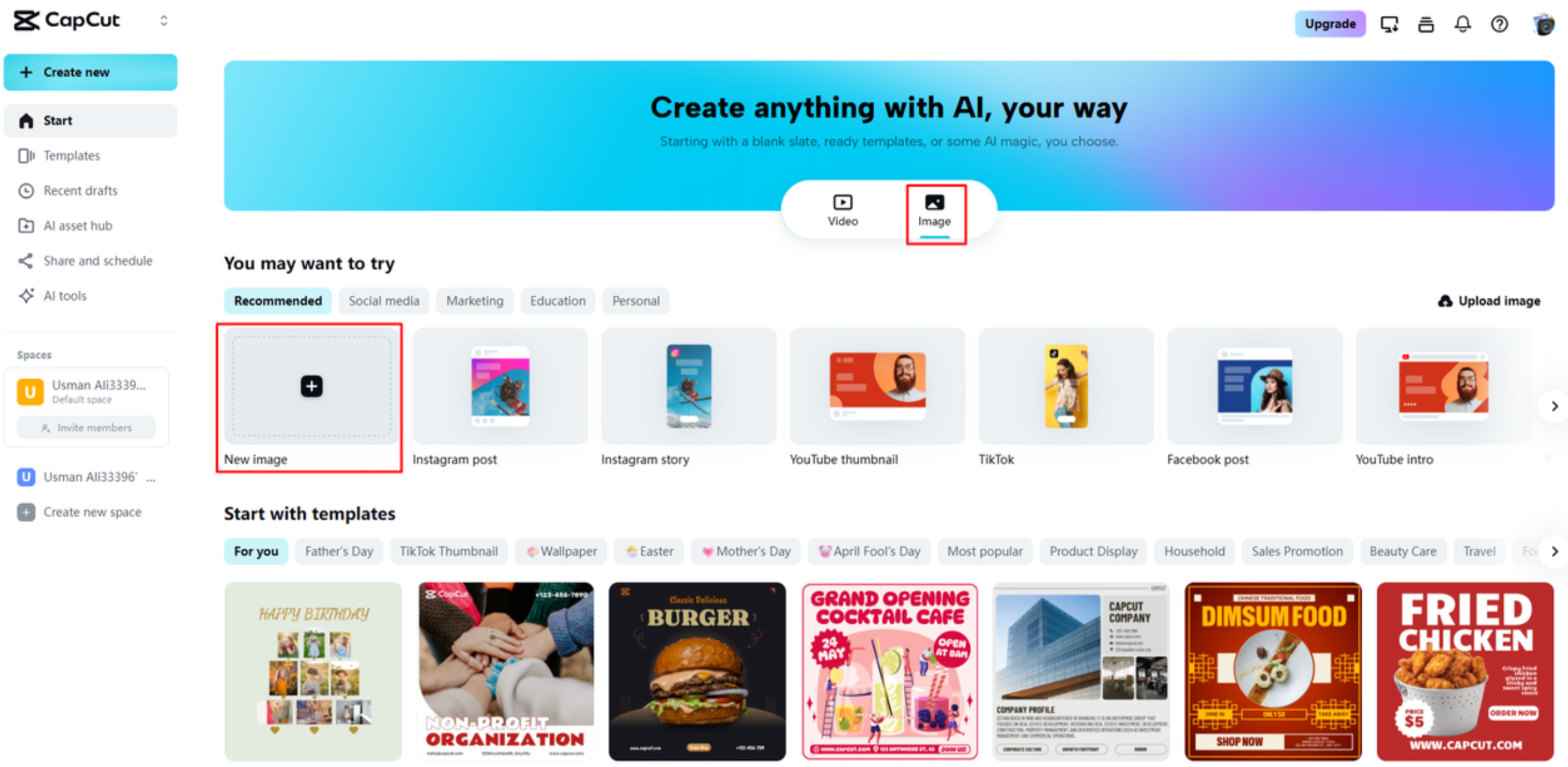 Memuat naik imej ke CapCut Web