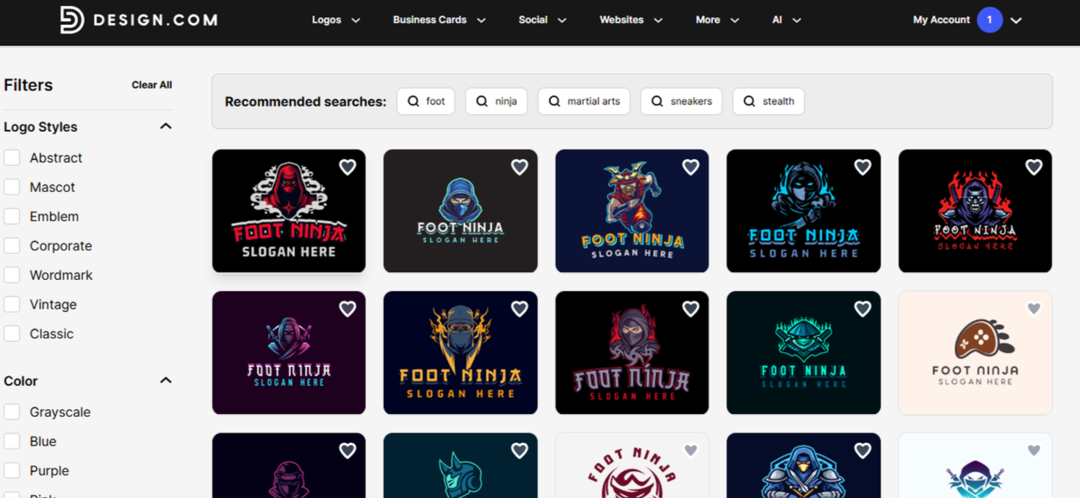 อินเทอร์เฟซของ Design.com - ตัวสร้างโลโก้เกมออนไลน์ที่ดีที่สุด