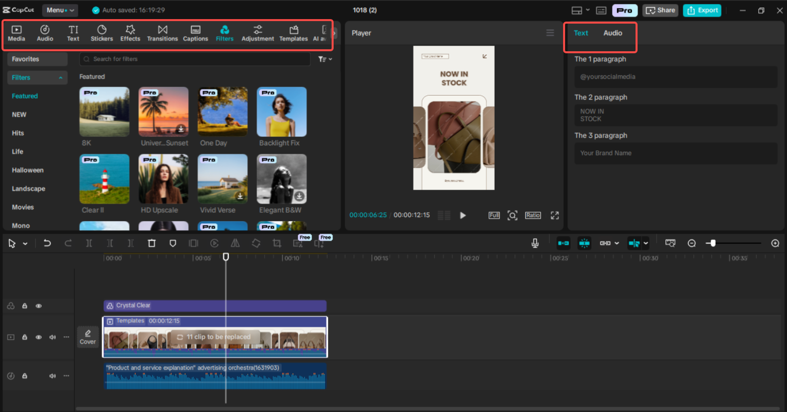Editing and enhancing the carousel template in CapCut