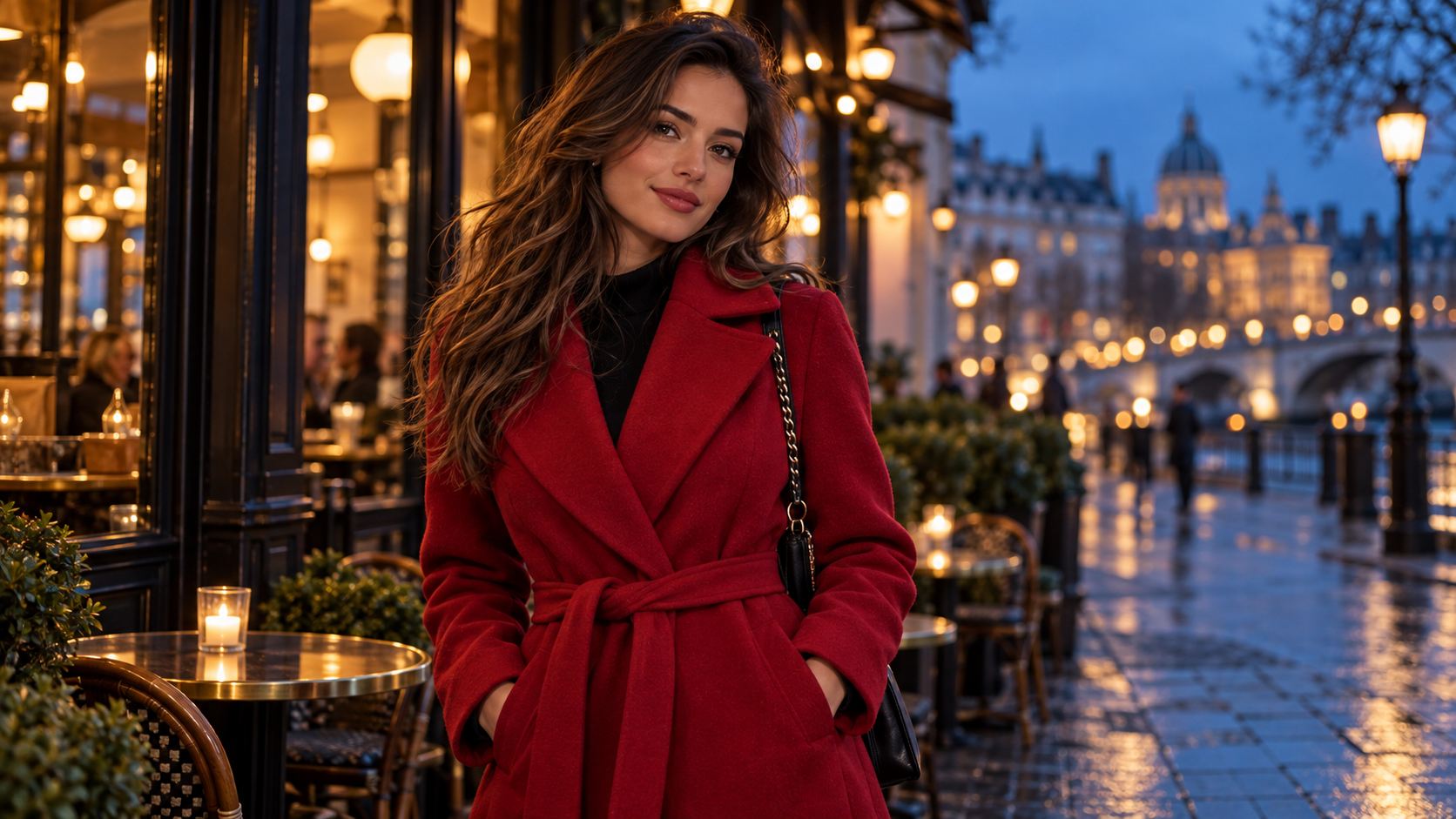 hot girl photo editor: Red Coat at Blue Hour