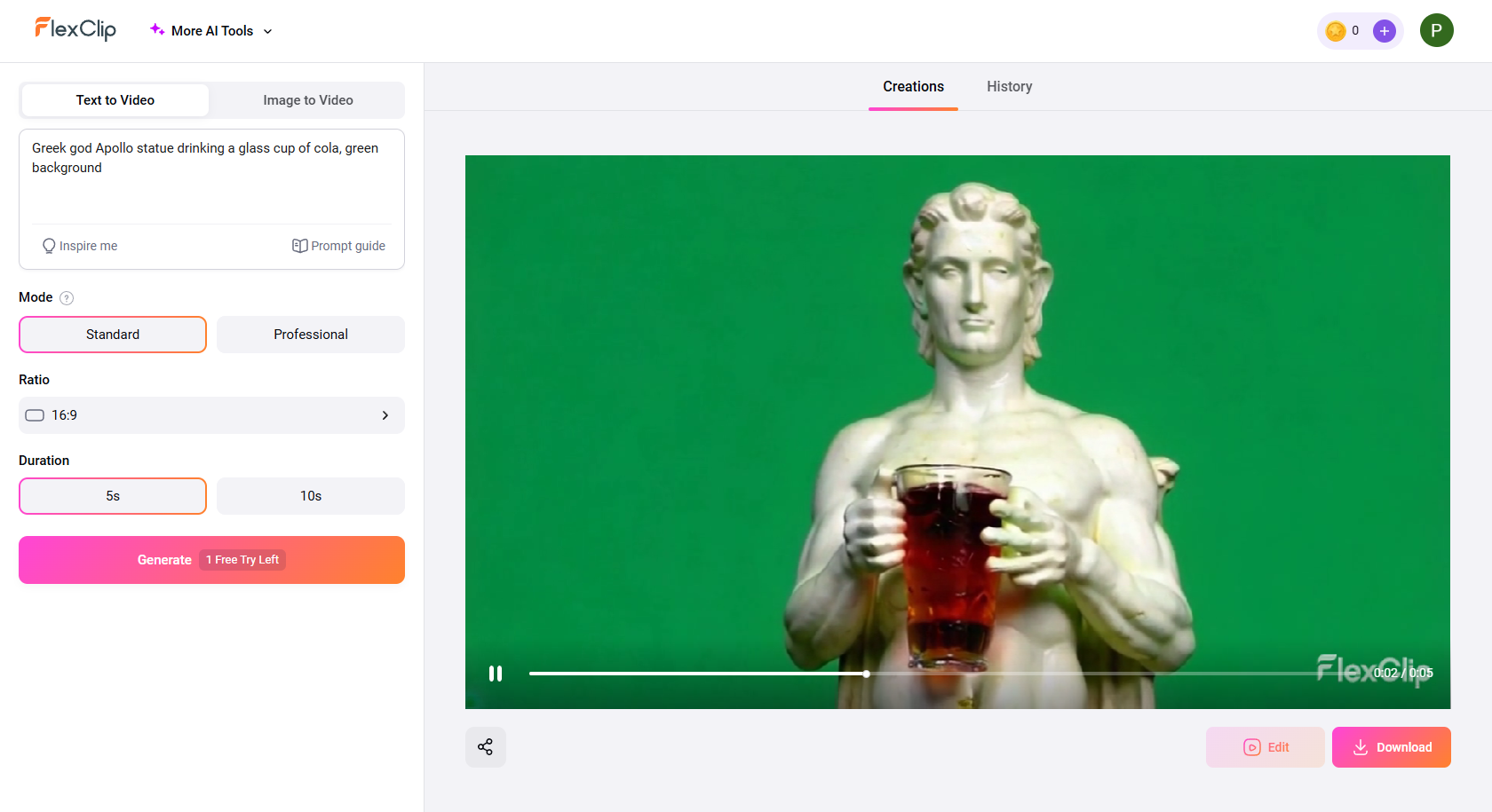 Interfaz FlexClip AI