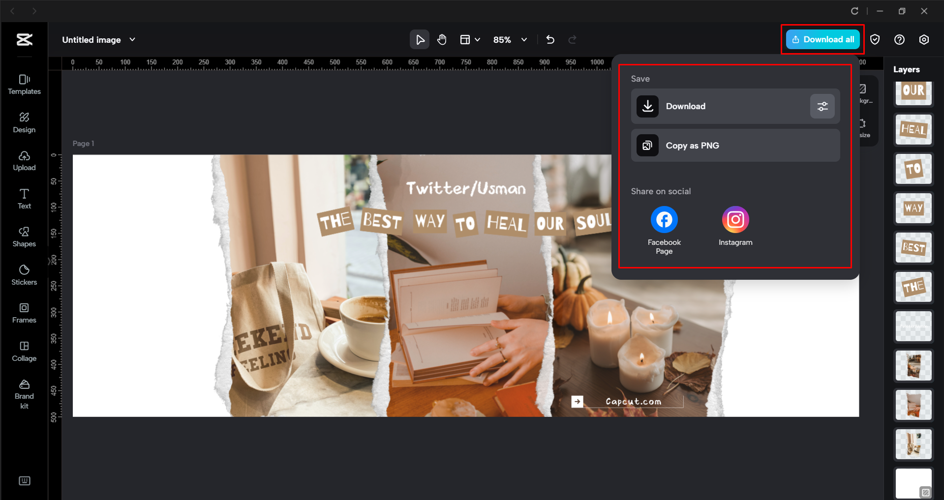 Descargando el encabezado de Twitter desde el CapCut editor de video de escritorio