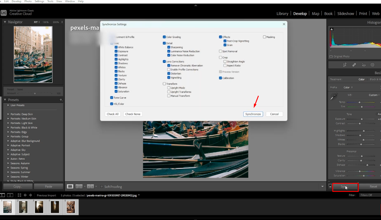 Applying edits to all images in Adobe Lightroom photo editing software