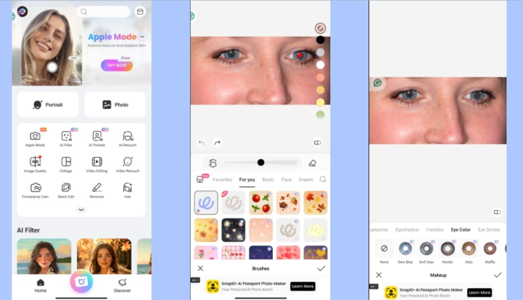 Remove red eyes using the BeautyPlus app